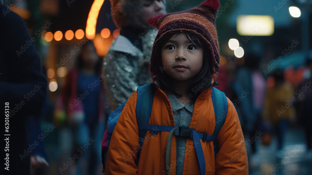 Children adorned in captivating Halloween costumes, walking together on the streets