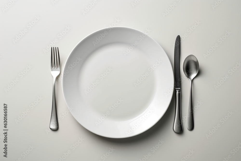 plate with fork and knife on white background plate with fork and knife on white background