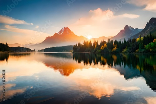 sunrise over the lake by Generated with AI technology