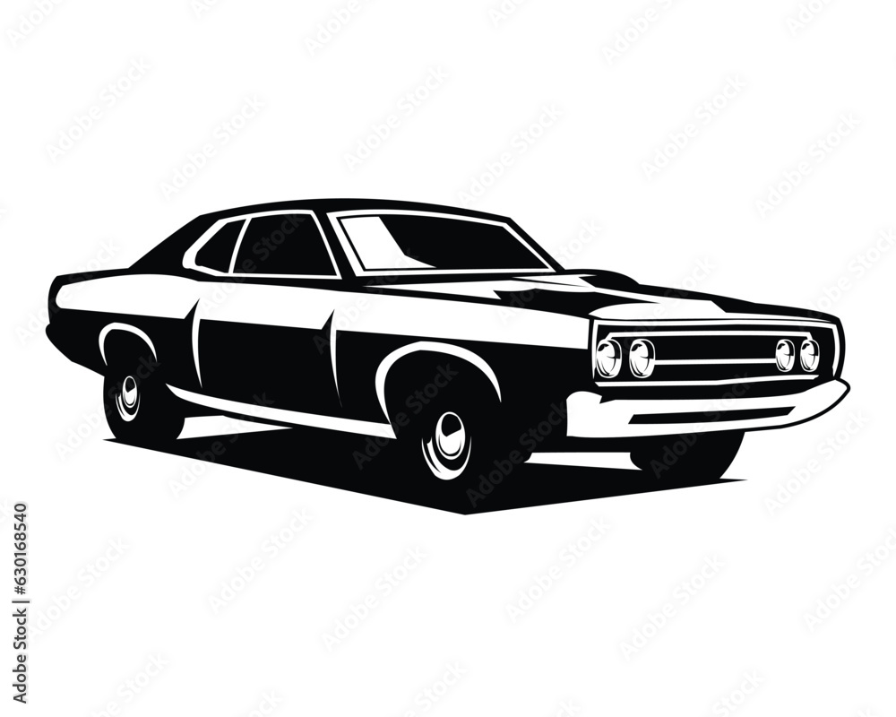 vintage torino cobra silhouette. isolated white background view from side. Best for logo, badge, emblem, icon, sticker design, shirt design, vintage car industry. available in eps 10.