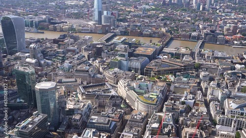 Aerial view of the Bank of England, Mansion House, Royal Exchange and the Bloomberg Centre, London, UK. photo