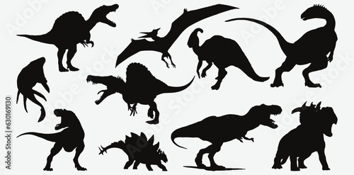 Discover the Mesozoic World, Captivating Silhouettes of Dinosaurs in High-Qualit Fototapeta