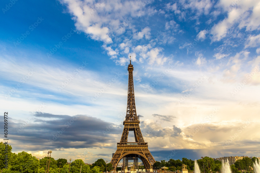 Fototapeta premium Eiffel Tower in Paris during beautiful sunset, France