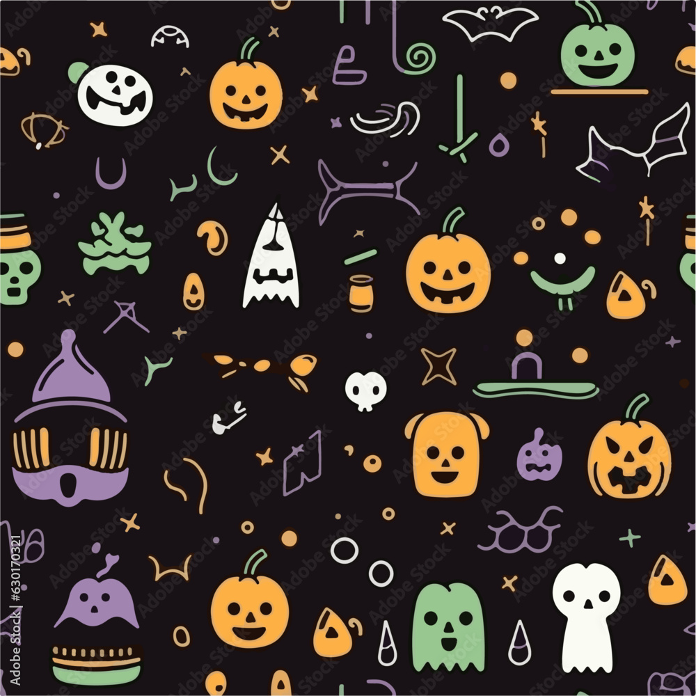 Halloween hand drawn seamless pattern