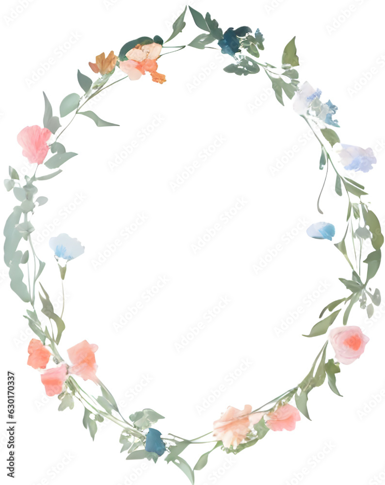 romantic floral frame in pale colors isolated on transparent png or white background, generative ai, frame with flowers