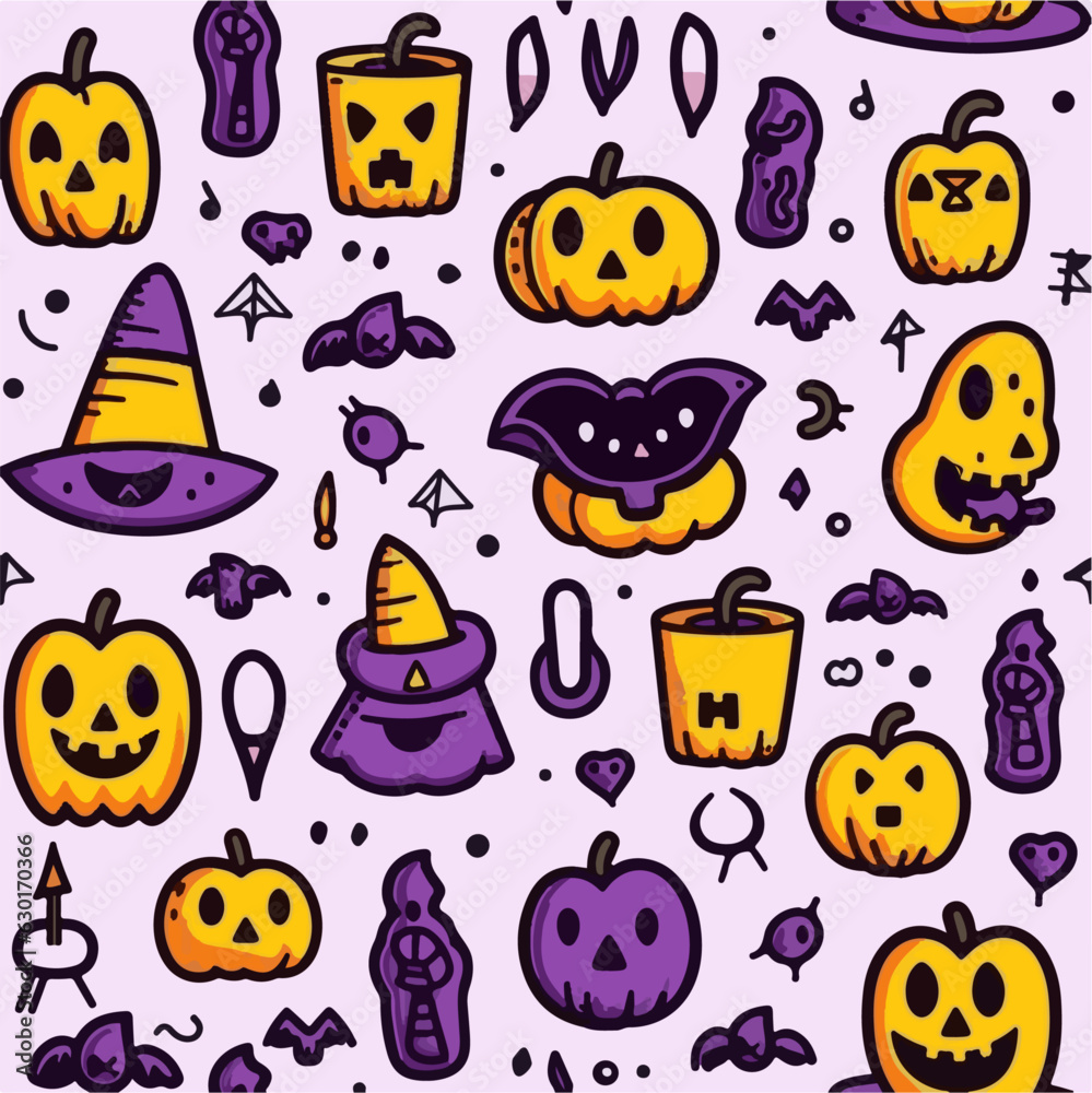 Halloween hand drawn seamless pattern