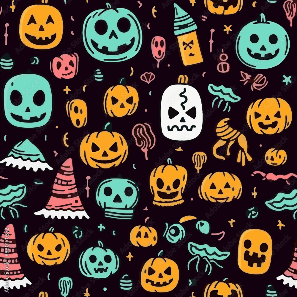 Halloween hand drawn seamless pattern Halloween hand drawn seamless pattern