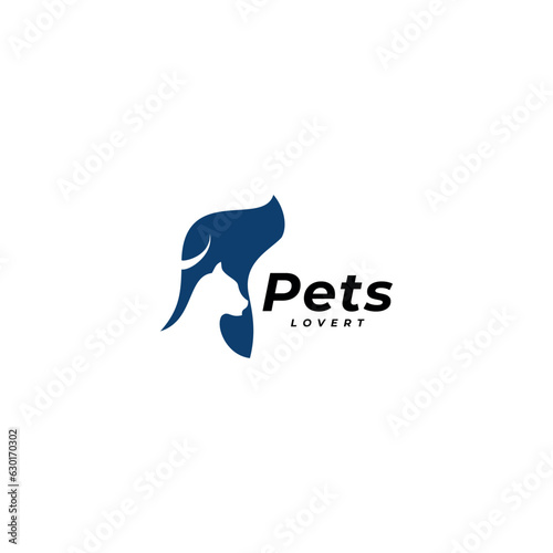 Home pets Logo dog cat design vector template Linear style. Animals Veterinary clinic Logotype concept outline icon.