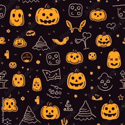 Halloween hand drawn seamless pattern