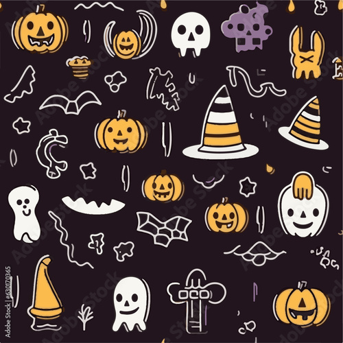 Halloween hand drawn seamless pattern
