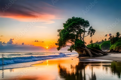 sunset on the beach by Generated with AI technology