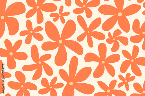 Trendy floral seamless pattern. Hand drawn 70s style floral background illustration in pastel colors.
