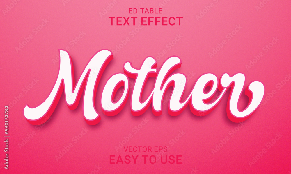 Mother Editable 3D Text Effect Style Pink