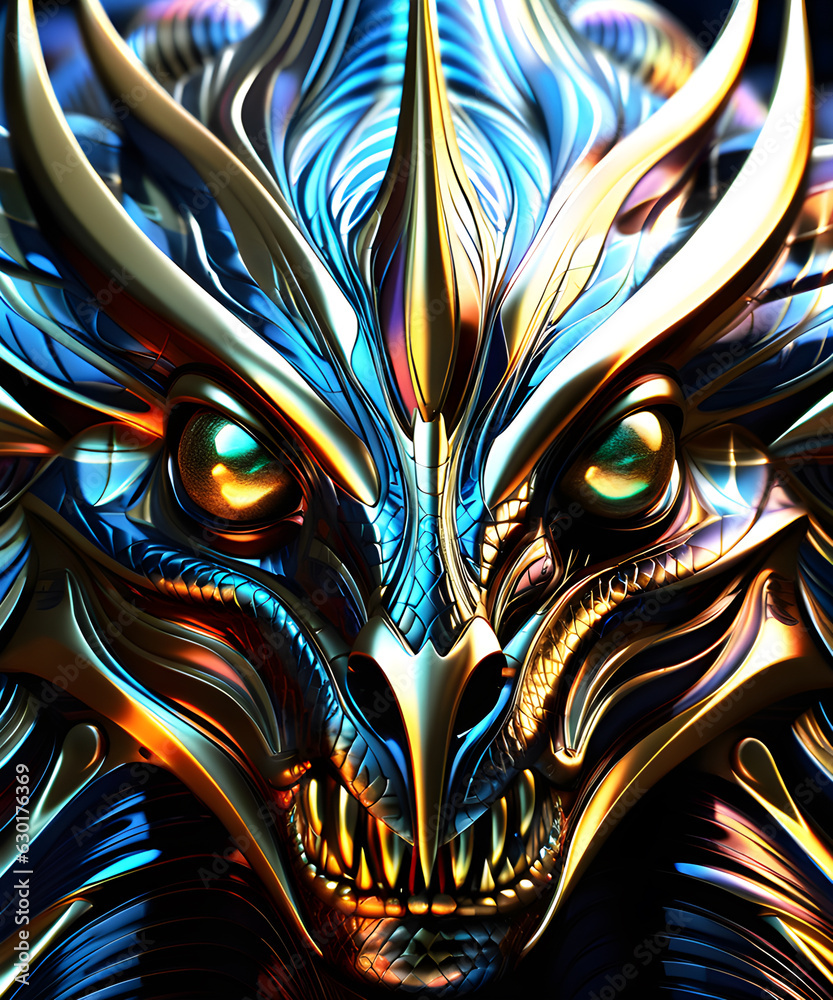 Generative AI Illustration of a Chromatic Elegance - A Glamorous Metallic Alien Generative AI Illustration of a Chromatic Elegance - A Glamorous Metallic Alien