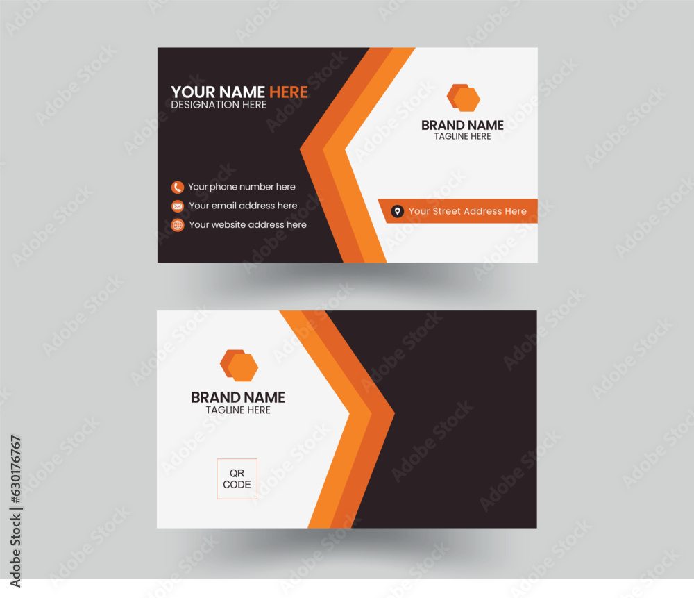 Modern business card design, orange and black business card, Creative business card design.