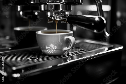 Espresso coffee machine making coffee liquid into the cup with cozy mood in the morning at home, restaurant, cafe or coffee shop background. lifestyle concept for coffee and tea collection.