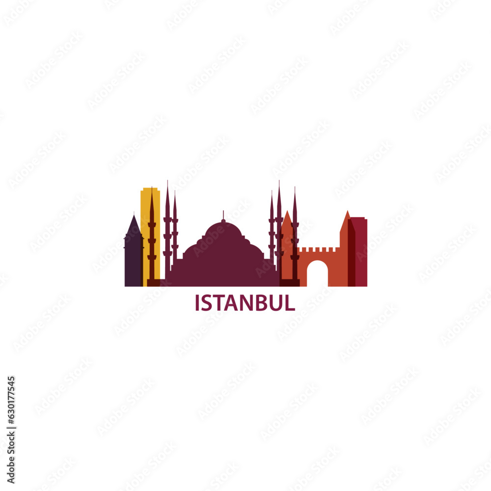Turkey Istanbul cityscape skyline city panorama vector flat modern logo icon. Bosphorus region emblem idea with landmarks and building silhouettes