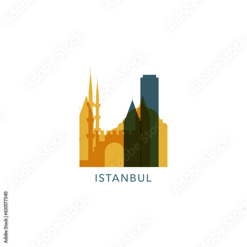 Turkey, Istanbul icon with cityscape, skyline, panorama. Vector flat modern logo. Bosphorus city waterfront emblem with landmarks and building silhouettes