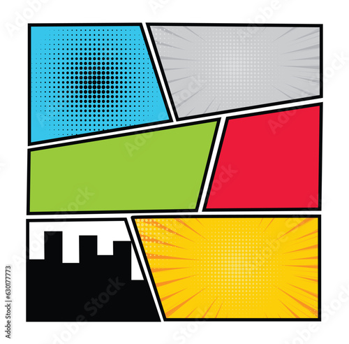 Pop art comics book magazine cover template. Cartoon funny vintage strip mock up. Vector halftone illustration. Blank rectangle for comic superhero text, speech bubble, message. Humor graphic.