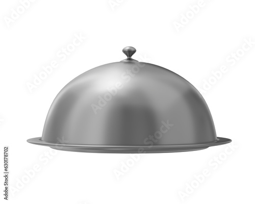 silver restaurant cloche tray lid food cover dish isolated on white background. silver restaurant cloche tray lid food cover dish isolated. silver restaurant cloche tray lid food cover dish 3d render photo