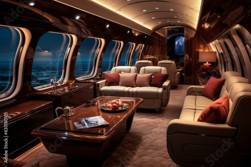 Luxury interior of a private jet, business trip, luxury life concept. Business jet interior © Luisa