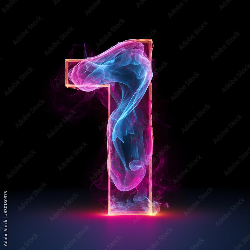 Obraz premium illustrative neon number one dark background lit up and shiny electric 