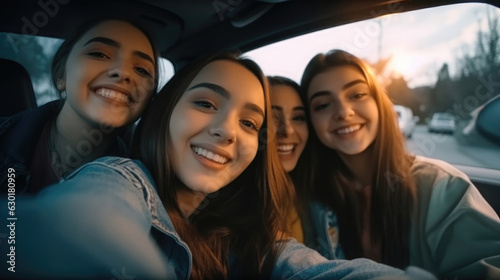 Group of teenagers taking a selfie while traveling, HD, Generative Ai