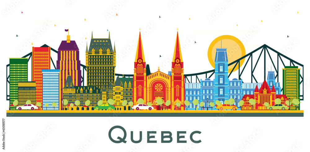 Quebec Canada city Skyline with Color Buildings isolated on white.