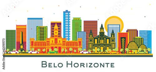 Bild auf Leinwand Belo Horizonte Brazil city Skyline with Color Buildings isolated on white