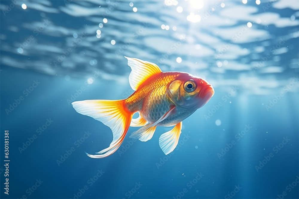 Goldfish in aquarium. Beautiful goldfish swimming in the water.