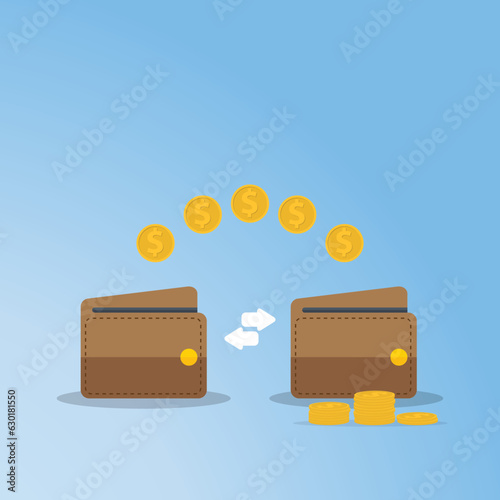 Digital wallet transaction. Sending and receiving money. Money transfer.