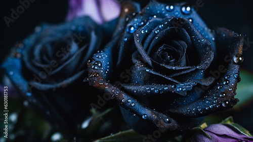 Dark roses with water droplets