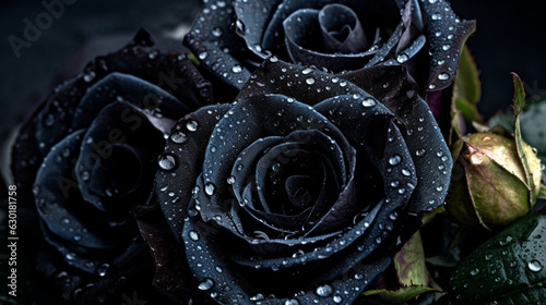 Dark roses with water droplets