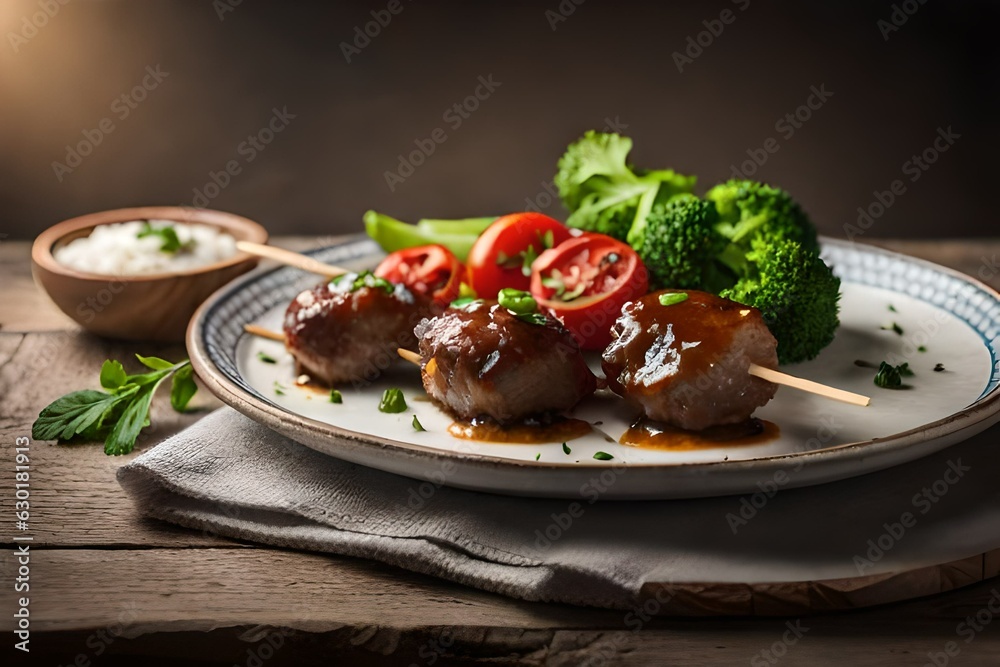 grilled meat with vegetables generated by AI grilled meat with vegetables generated by AI