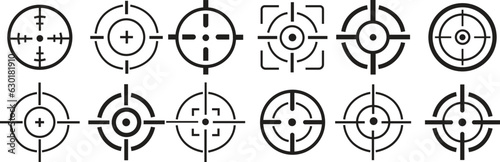 Target icons set sight sniper symbol isolated on a white background, crosshair and aim vector stylish for web design. Flat line design style modern Centricity icon.