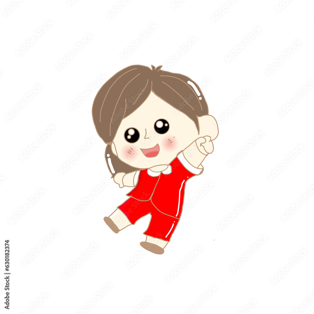cute girl in red pajamas, isolate, no background. cute girl in red pajamas, isolate, no background.