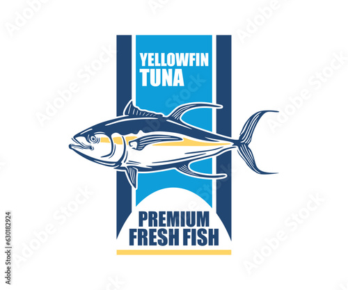 YELLOWFIN TUNA SELLER BANNER, silhouette of great healthy fish swimming vector illustrations. this image perfect used as your business company fish banner, or poster, t-shirt print etc.