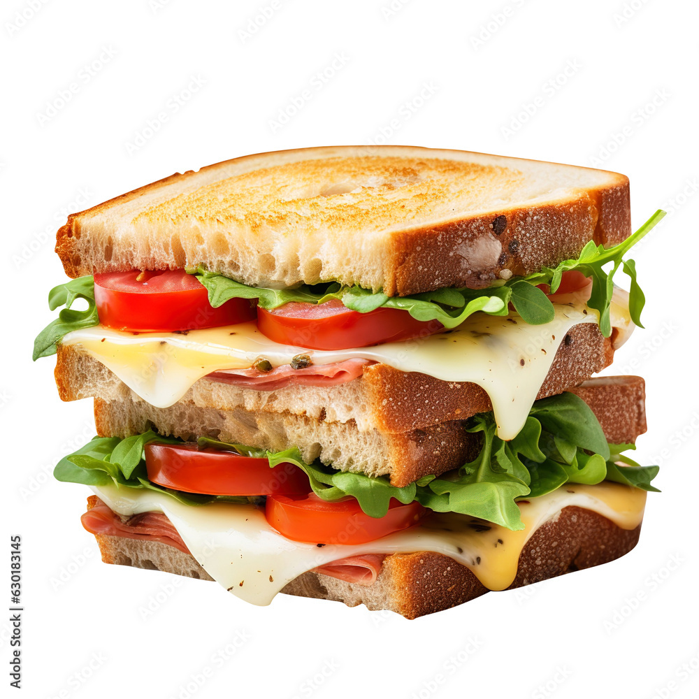 sandwich with ham and vegetables isolated on a transparent background, created with Generative AI sandwich with ham and vegetables isolated on a transparent background, created with Generative AI