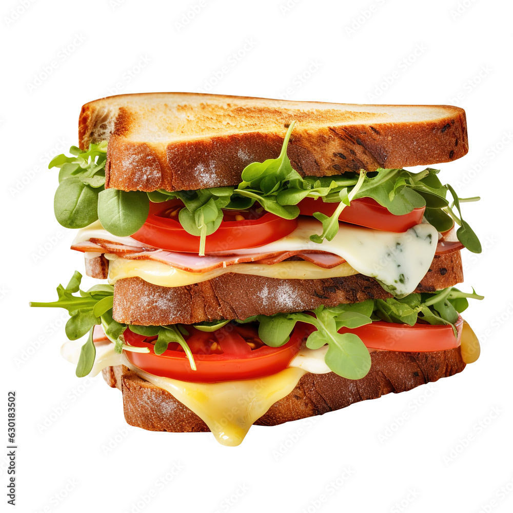 Obraz premium sandwich with ham and vegetables isolated on a transparent background, created with Generative AI
