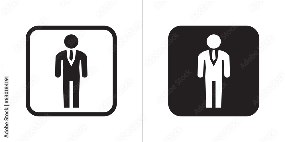Male toilet vector icon. Water closet man or gentleman sign. WC symbol. Lady restroom In square shape signs vector illustration. Black and white color Male toilet vector icon. Water closet man or gentleman sign. WC symbol. Lady restroom In square shape signs vector illustration. Black and white color