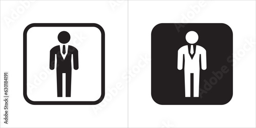 Male toilet vector icon. Water closet man or gentleman sign. WC symbol. Lady restroom In square shape signs vector illustration. Black and white color