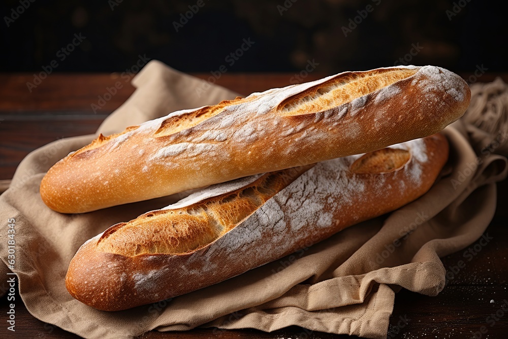 Two French baguette breads. Generative AI image