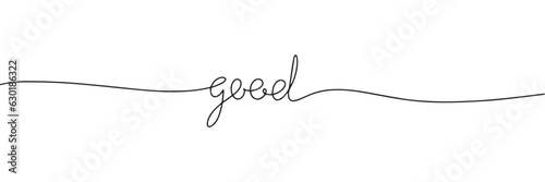 One line continuous word good. Line art calligraphy, handwriting vector illustration.
