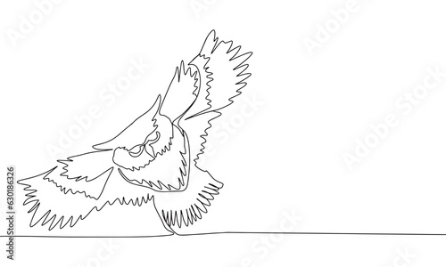 Owl is flying one line continuous. Line art concept bird banner. Outline vector illustration.