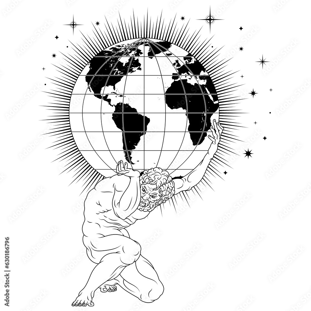 Titan Atlas holding the earth on his shoulders, titan from Greek mythology holding the