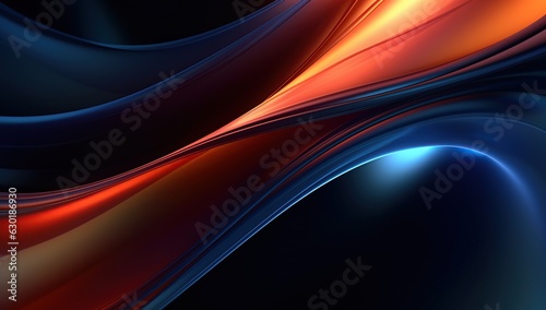 Blue and orange abstract fluid effect holographic neon curved wave in motion colorful background 3d render. Gradient design element for backgrounds, banners, wallpapers, posters and covers.