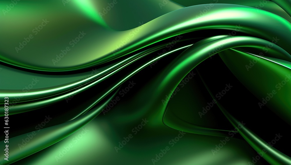 Fototapeta premium Green abstract fluid effect holographic neon curved wave in motion colorful background 3d render. Gradient design element for backgrounds, wallpapers, posters and covers.