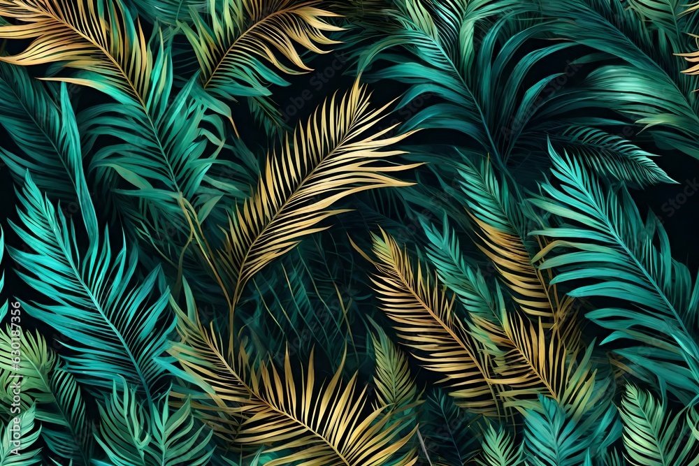 Tropical palm leaves floral pattern background. Generative AI