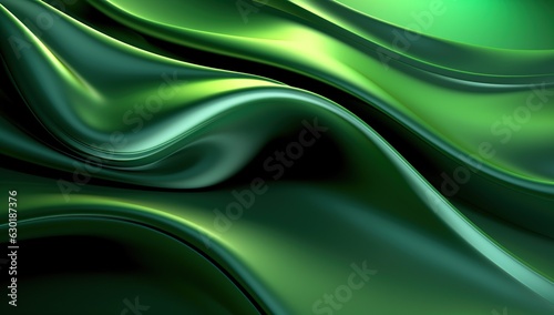 Green abstract fluid effect holographic neon curved wave in motion colorful background 3d render. Gradient design element for backgrounds, wallpapers, posters and covers.
