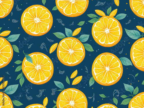 Summer tropical seamless pattern with colorful oranges and flowers background. Generative Ai